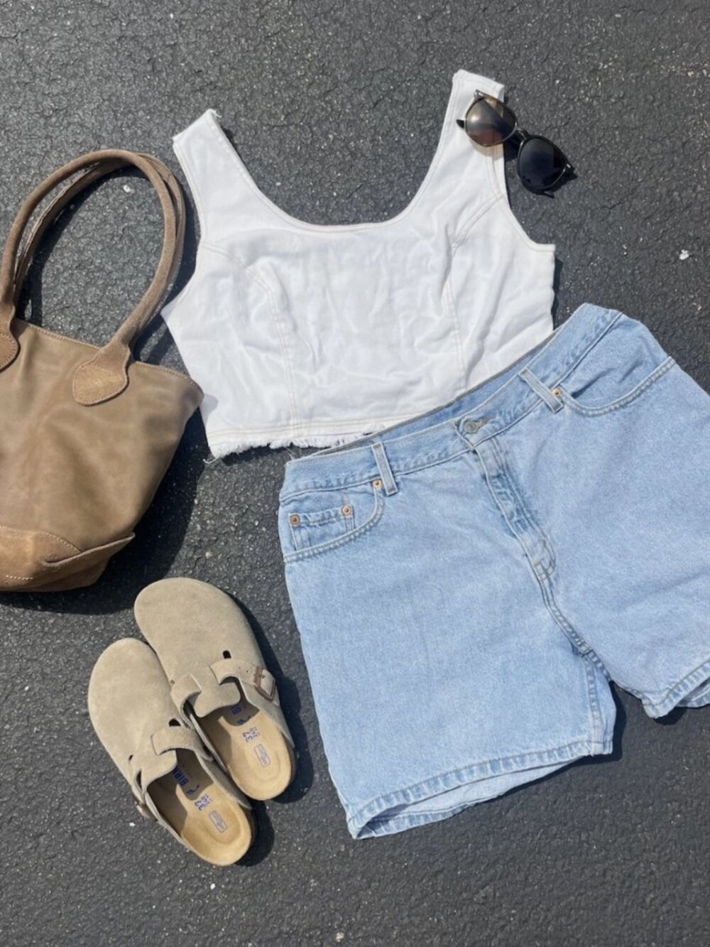 White Denim Tank Top Cropped - Size Large - Le Lis